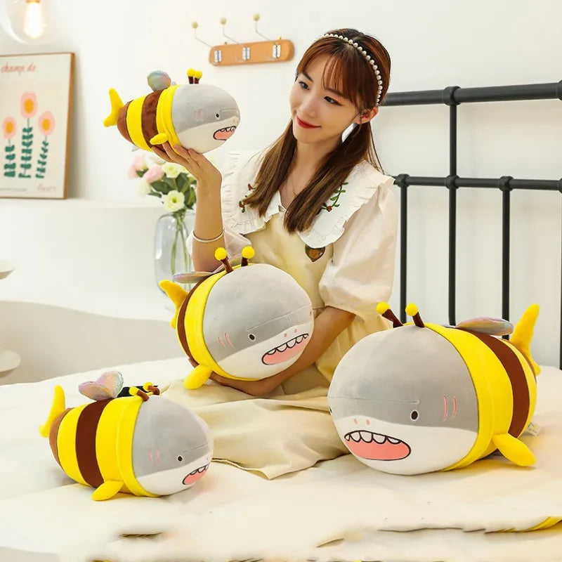 Funny Shark Bee Plush Toy - Soft Stuffed Doll & Throw Cushion