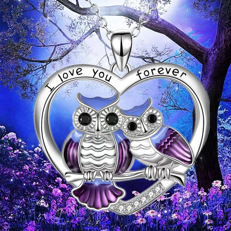 Fashion Creative Mother Child Owl Heart Necklace Oil Owl Pendant Engagement Necklaces for Women Animal Jewelry Anniversary Gift