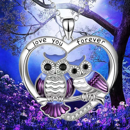 Fashion Creative Mother Child Owl Heart Necklace Oil Owl Pendant Engagement Necklaces for Women Animal Jewelry Anniversary Gift