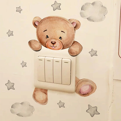 Cartoon Bear Star Switch Sticker - Cute Baby Room Wall Decor