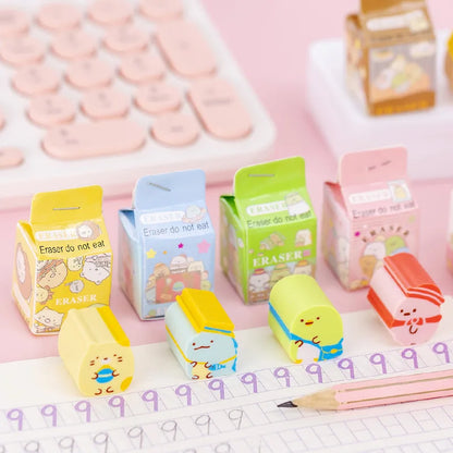 Kawaii Milk Box Erasers 4PCS - Cute Sumikko Gurashi Stationery