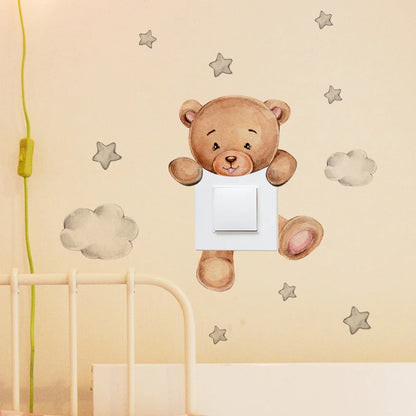 Cartoon Bear Star Switch Sticker - Cute Baby Room Wall Decor