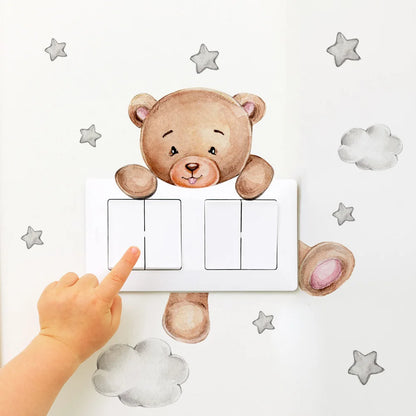 Cartoon Bear Star Switch Sticker - Cute Baby Room Wall Decor