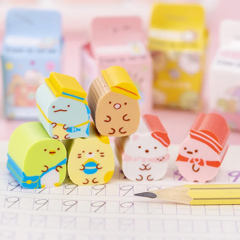 Kawaii Milk Box Erasers 4PCS - Cute Sumikko Gurashi Stationery