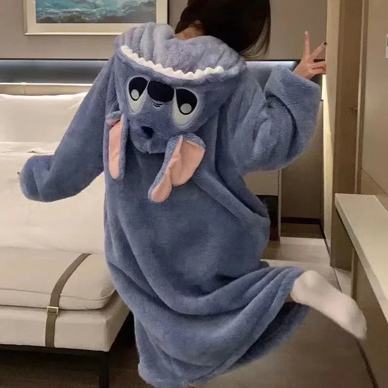 Kawaii Stitch Disney Robe - Thickened Hooded Loungewear for Women