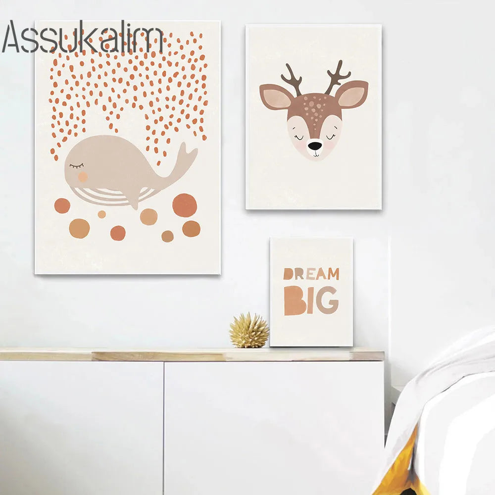 Kawaii Rainbow Sika Deer Canvas Art - Daisy Flowers & Boho Wall Decor - Kawaiioo